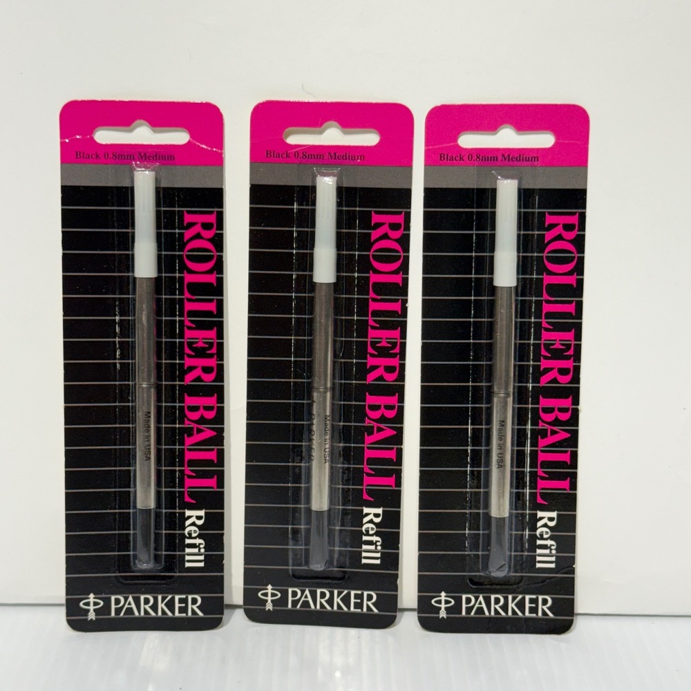 3 Pack Parker Rollerball Pen Refills Black 0.8mm Medium 30215 Vintage 1991 USA